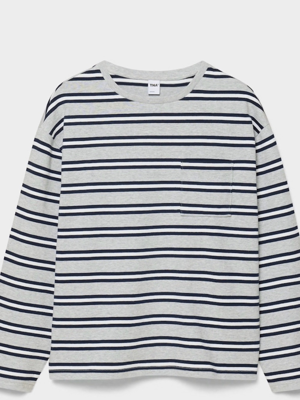 TNA Navy & Grey Striped Long Sleeve Pocket Tee